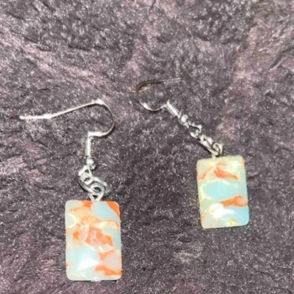 Rectilinear Shoushan Stone Agalmatolite Pagodite Marbled Geometric O-Ring Dangle - Picture 9 of 10